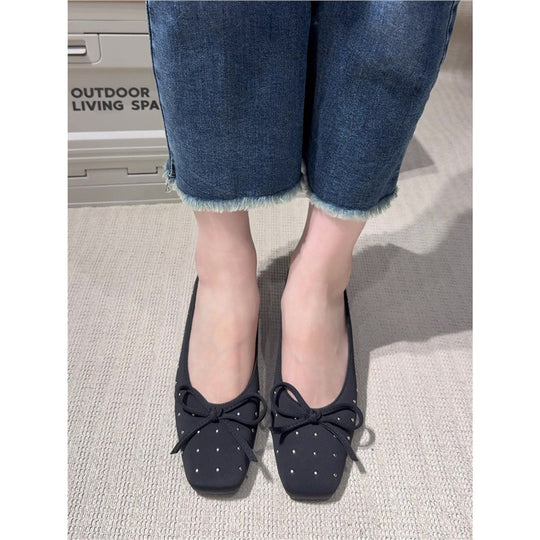 Damen modische Ballerina-Schuhe mit feiner Schleifen- und Strassverzierung EB
