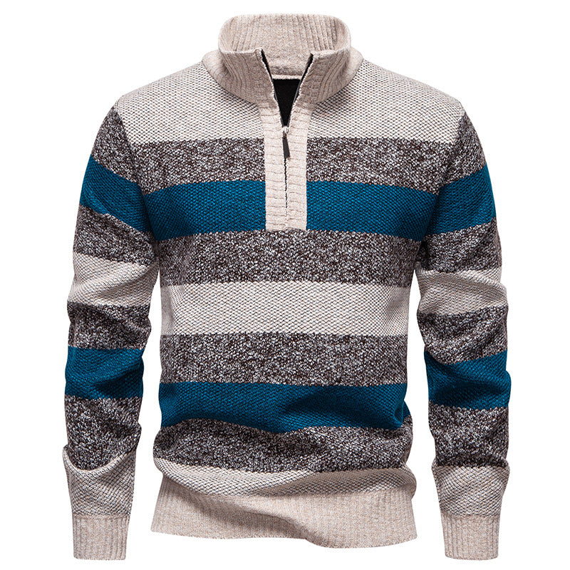 Herren modischer Strickpullover mit halbhohem Kragen und kontrastierenden Streifen EB