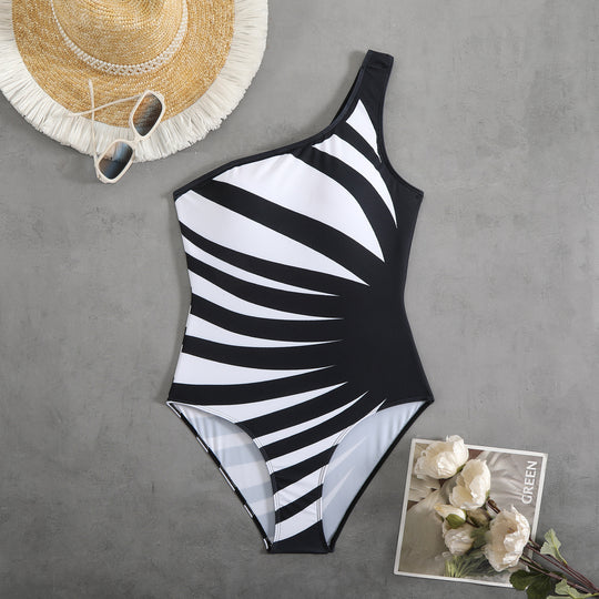 Damen Einteiliger Badeanzug mit asymmetrischem Design und trendigem Grafikmuster EB