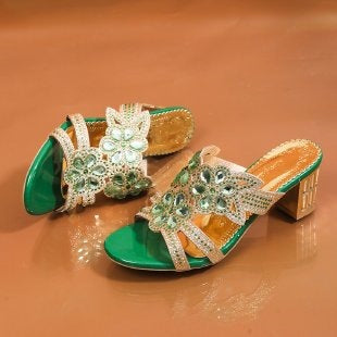 Damen elegante Sandaletten mit dekorativen Blütenapplikationen EB