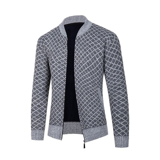 Herren Strickjacke mit modernem Rautenmuster und Reißverschluss EB