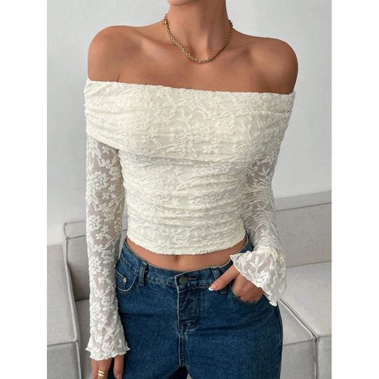Damen Elegantes Off-Shoulder Oberteil mit Rüschendetails EB