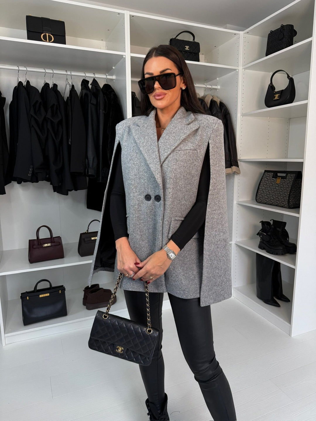 Damen modischer Cape-Blazer mit doppelter Knopfleiste EB