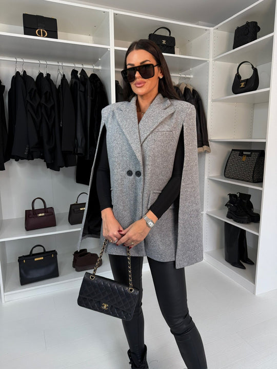 Damen modischer Cape-Blazer mit doppelter Knopfleiste EB