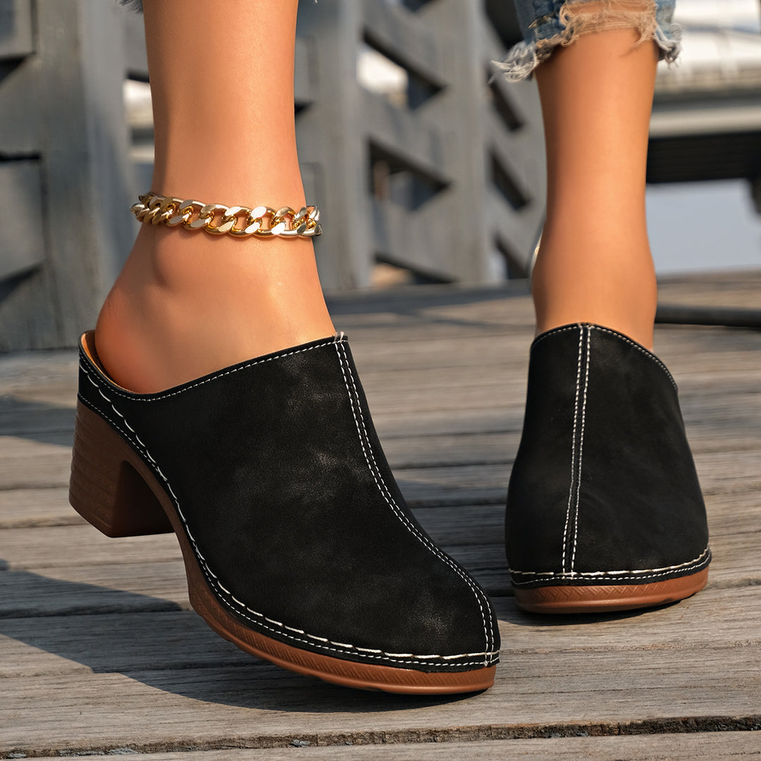Damen Elegante Clogs aus hochwertigem Wildleder mit komfortablem Blockabsatz EB