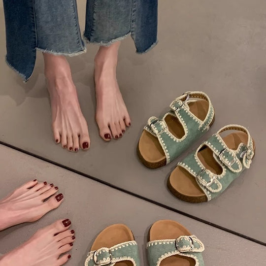 Damen bequeme Sandalen mit verstellbarem Schnallenverschluss und ergonomischem Fußbett EB