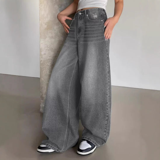 Damen Weite Jeanshose im lässigen Urban-Style mit hohem Taillenbund EB