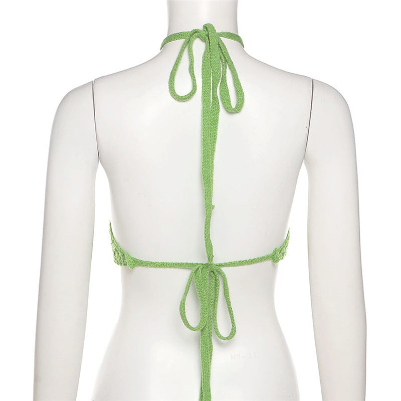 Damen gehäkeltes Crop-Bikini-Top mit verstellbaren Bindebändern EB