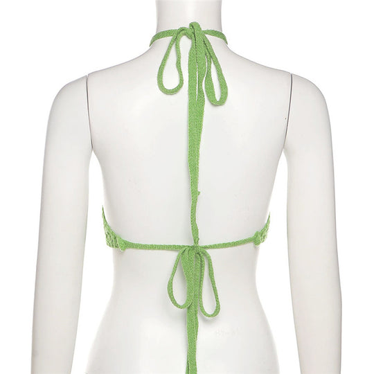 Damen gehäkeltes Crop-Bikini-Top mit verstellbaren Bindebändern EB