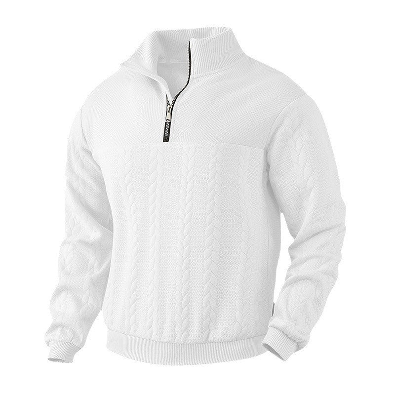 Herren nan grobgestrickter Troyer-Pullover mit Zopfmuster, Stehkragen und halbem Reißverschluss EB