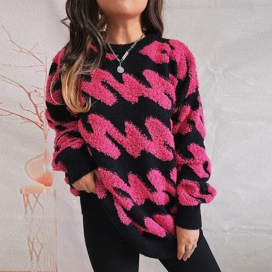 Damen grob strukturiertes Sweatshirt mit kontrastierenden Mustern EB