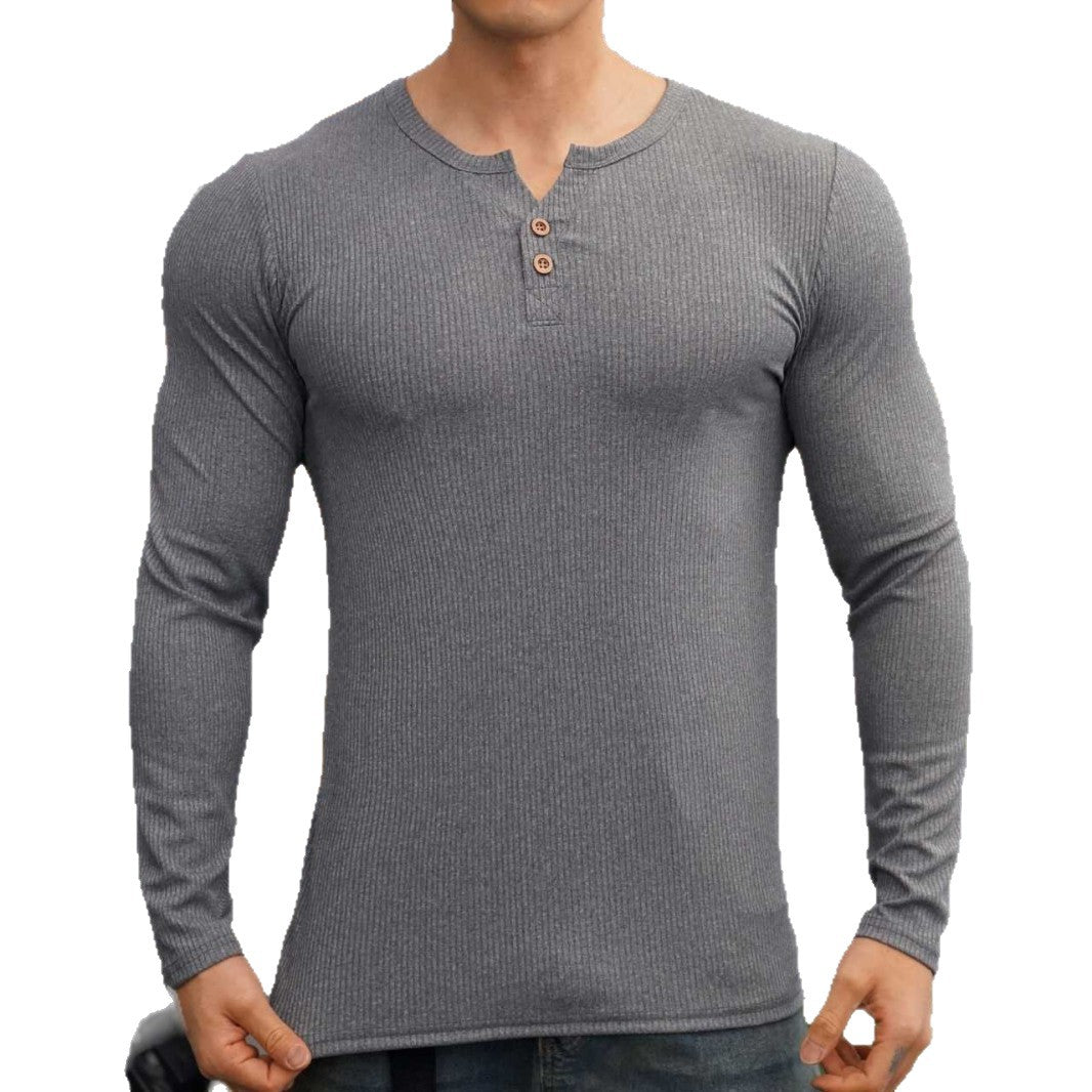 Herren Langarmshirt mit strukturiertem Design und Knopfleiste EB