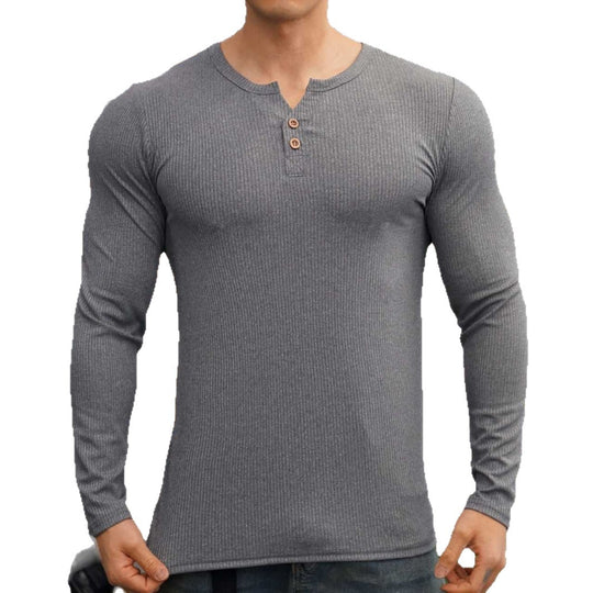 Herren Langarmshirt mit strukturiertem Design und Knopfleiste EB
