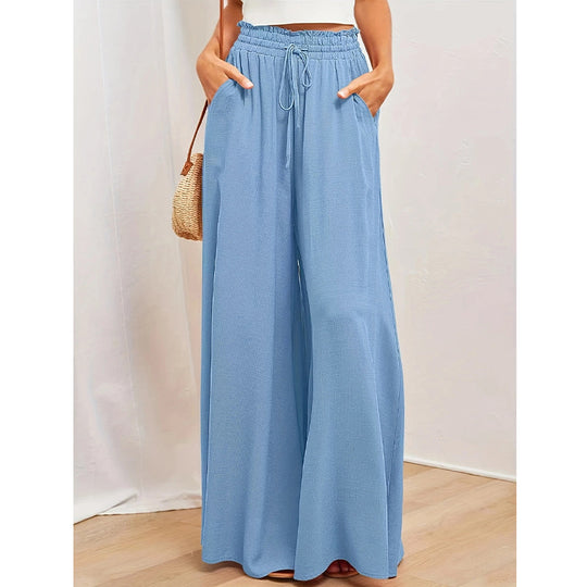 Damen Weit geschnittene Sommerhose mit elastischem Bund und praktischen Taschen EB