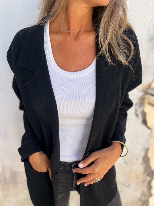 Damen Lässiger Oversize-Blazer mit praktischen Taschen und Knopfverschluss EB