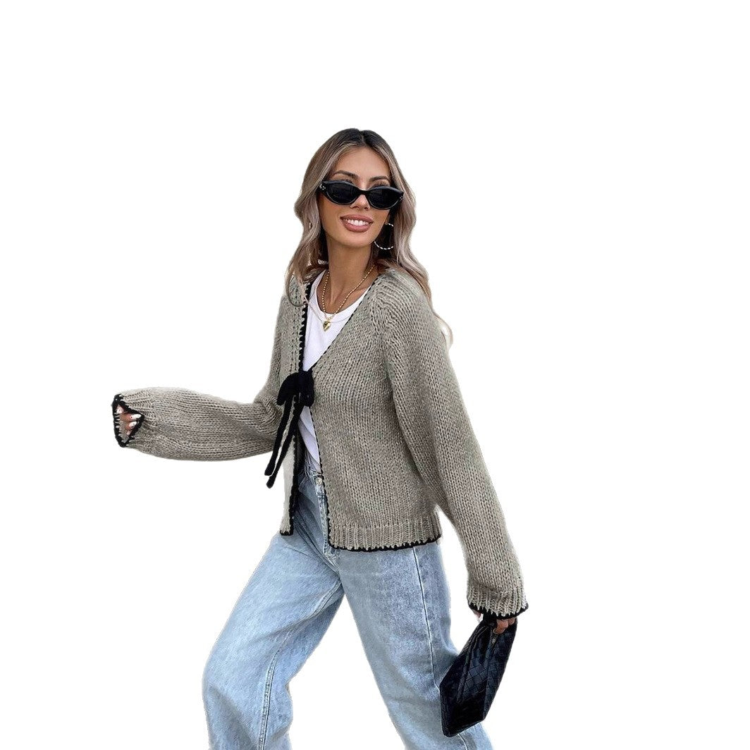 Damen Strickjacke mit offenem Schnitt und Kordelzug EB