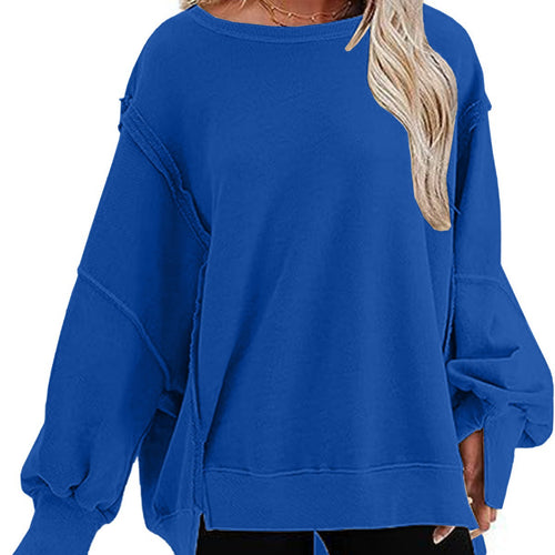 Damen lässiger Sweatshirt mit Ballonärmeln und seitlichen Schlitzen EB