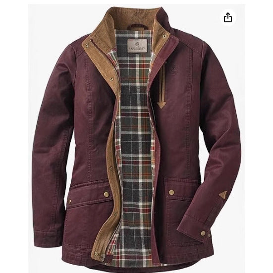 Damen lässige Utility-Jacke mit Karo-Innenfutter EB