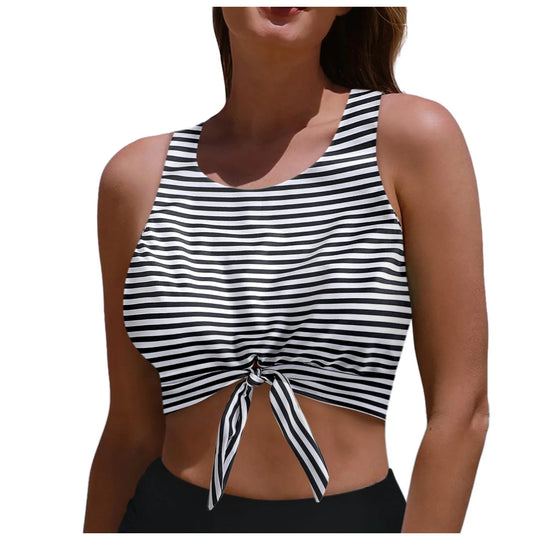 Damen Sportlicher Crop-Top mit Schlaufenbindung EB