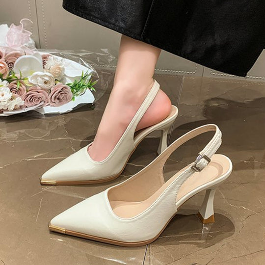 Damen elegante Slingback-Pumps mit spitzer Kappe und glänzender Oberfläche EB