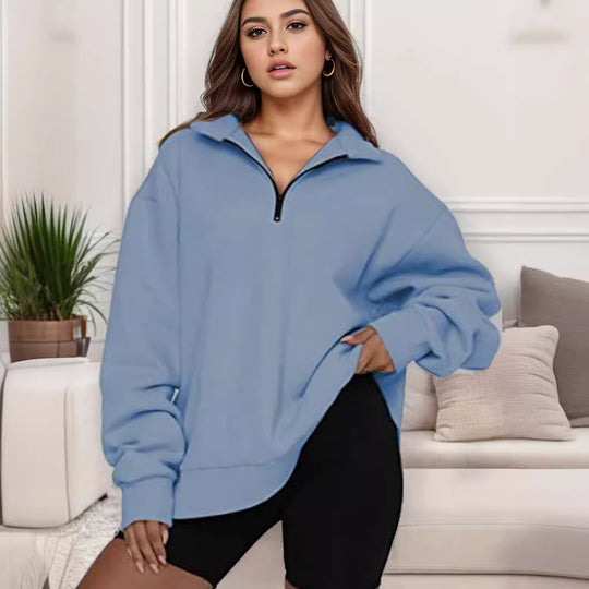 Damen nan übergroßes Sweatshirt mit Halbreißverschluss und Stehkragen EB