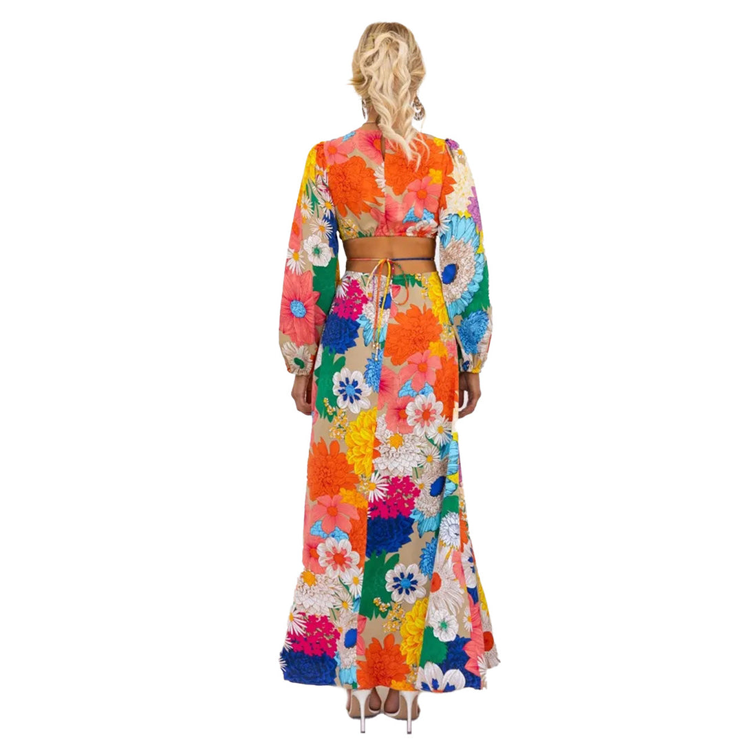 Damen Blumenmaxikleid mit voluminösen Ärmeln und floralem Allover-Print EB