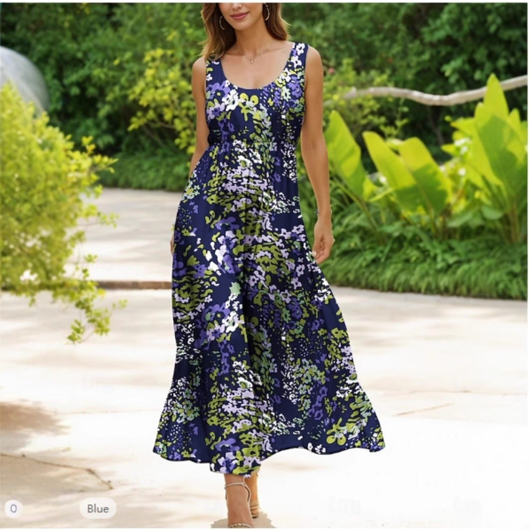 Damen Maxikleid mit verspieltem Blumendesign und weitem Rockabfall EB
