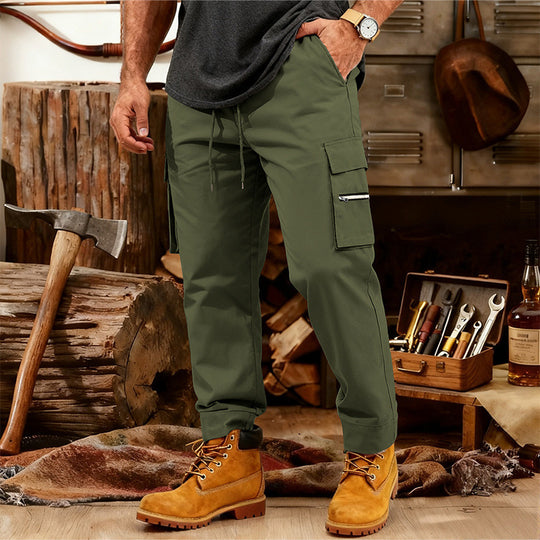 Herren Cargo-Jogginghose mit Multifunktionalen Reißverschluss-Taschen & Elastischem Bündchen EB