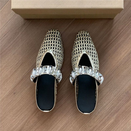Damen elegante Mules mit glitternder Riemenverzierung EB