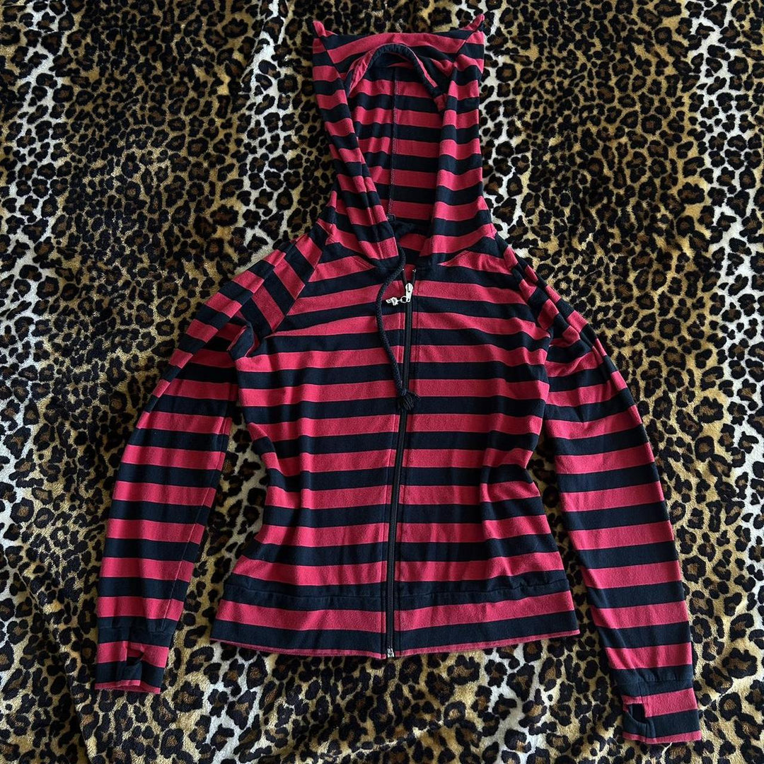 Damen Freizeitjacke mit großzügigem Kapuzen-Design und trendigem Streifenmuster EB