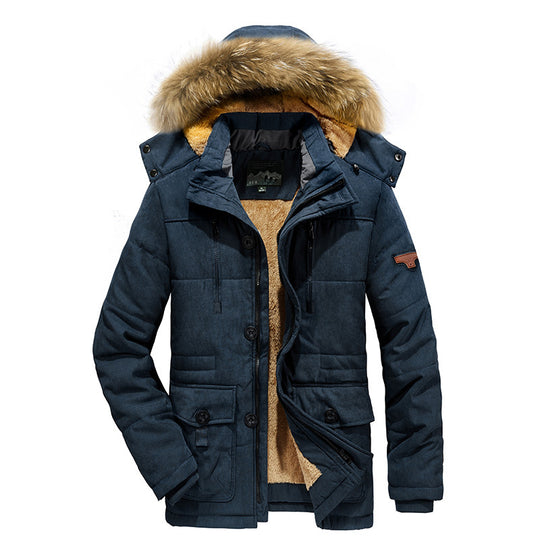 Herren Gefütterter Winterparka im Field-Style mit Teddyfutter und Kunstfellkapuze EB