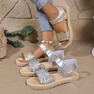 Damen Komfortable Glitzer-Sandalen mit verstellbaren Riemen EB