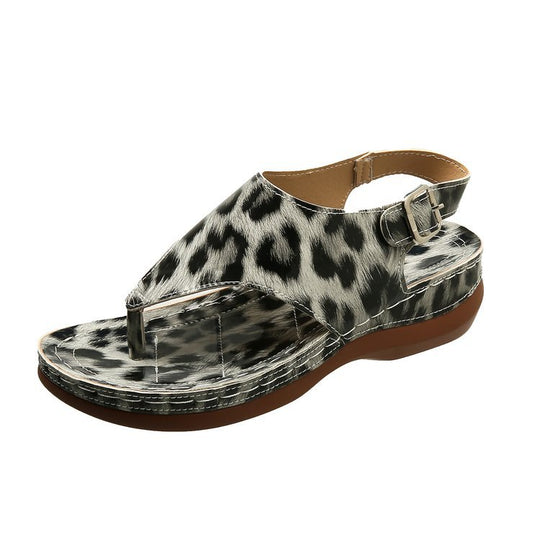 Damen Komfort-Sandaletten mit elegantem Leopardenmuster und verstellbarem Riemendesign EB