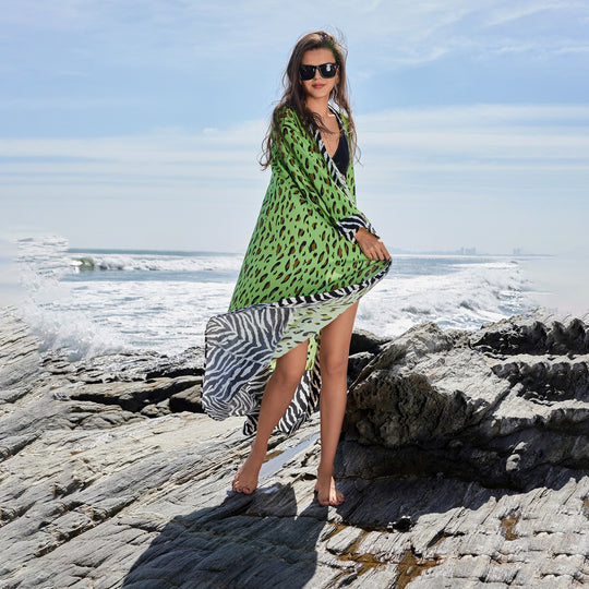 Damen modischer Strandkimono mit auffälligen Mustern EB