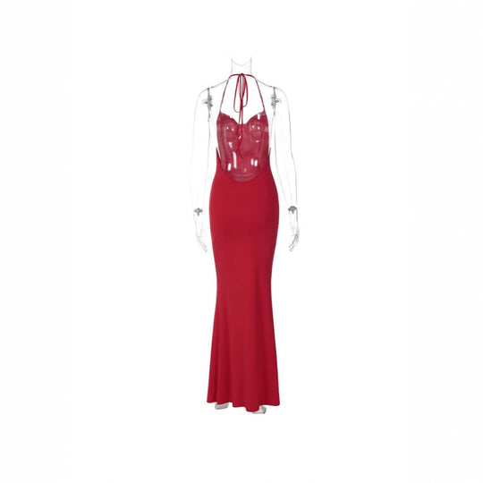 Damen Maxikleid mit spitzen Trägern und figurbetonendem Schnitt EB