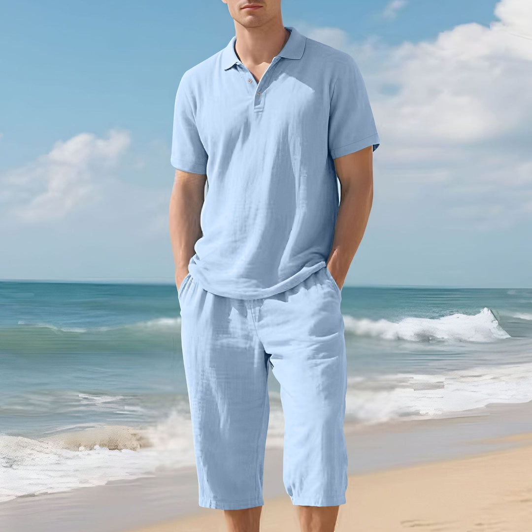 Herren lässiges Kurzarm-Polohemd und Bermudas-Set aus atmungsaktivem Stoff EB