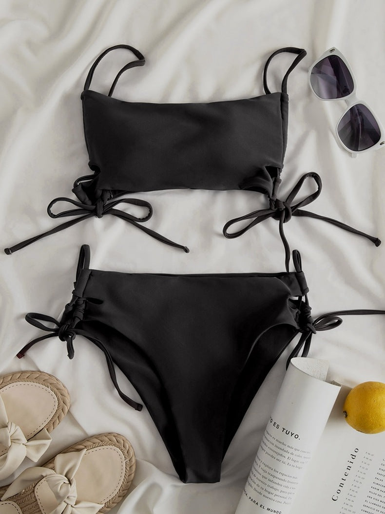 Damen Zweiteiler Bikini Set mit modischen Schnürdetails EB