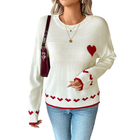 Damen Strickpullover mit Herzmotiv und strukturierter Oberfläche EB
