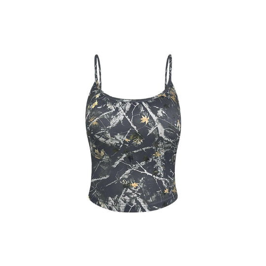 Damen Crop Top mit modischem Camouflage-Muster und feinen Spaghetti-Trägern EB