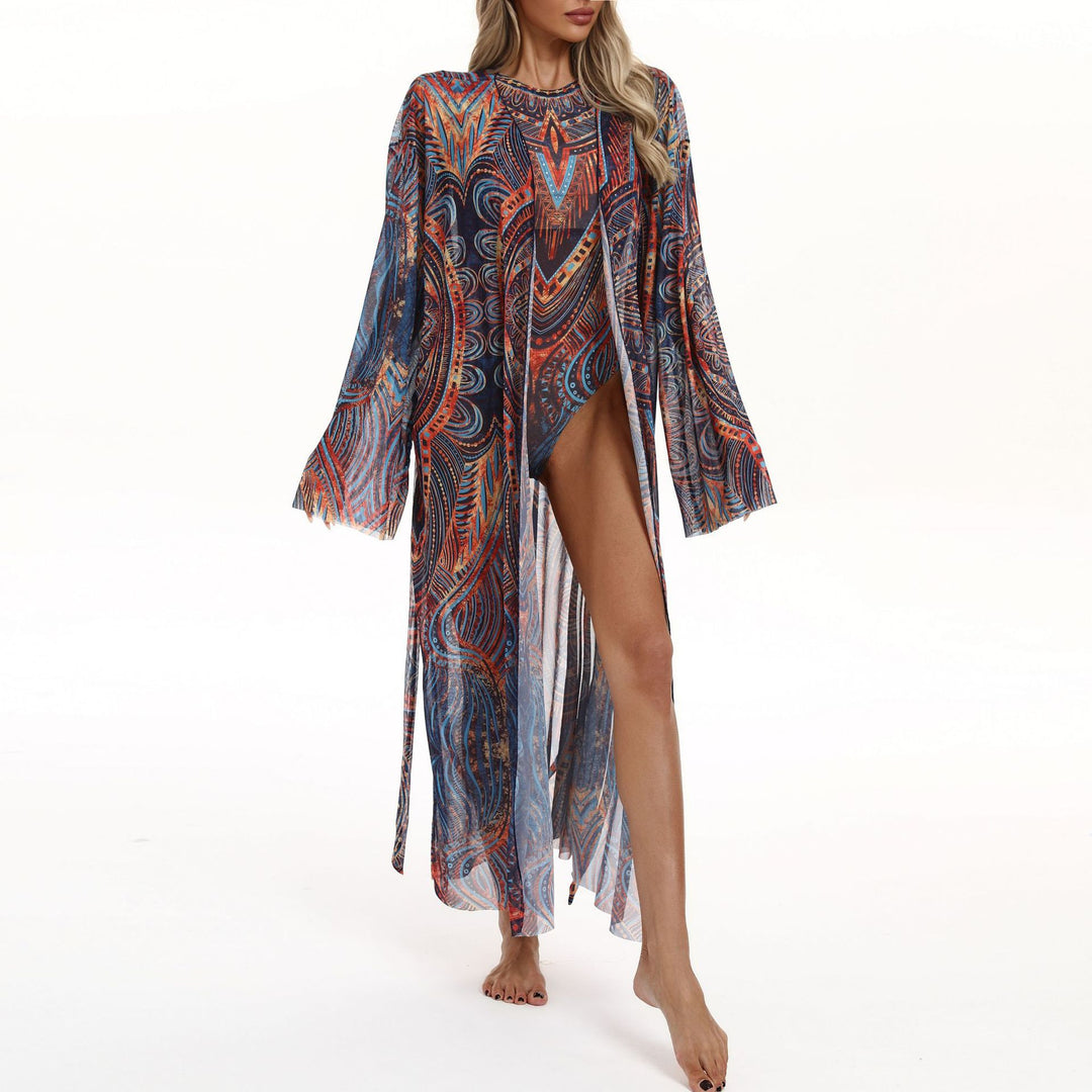 Damen Transparenter Strandkimono mit floralen Mustern EB