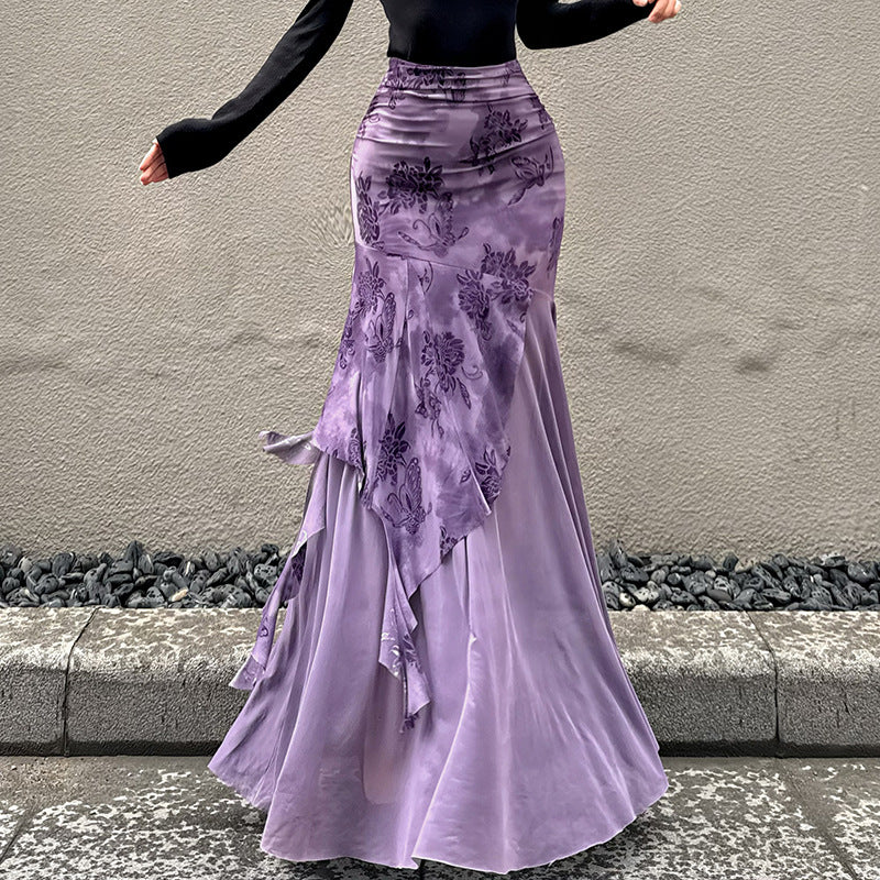 Damen Maxi-Rock mit floralem Design und asymmetrischem Schnitt EB