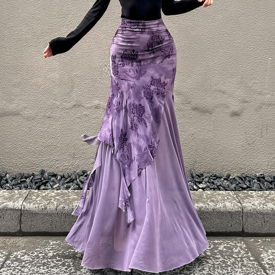 Damen Maxi-Rock mit floralem Design und asymmetrischem Schnitt EB