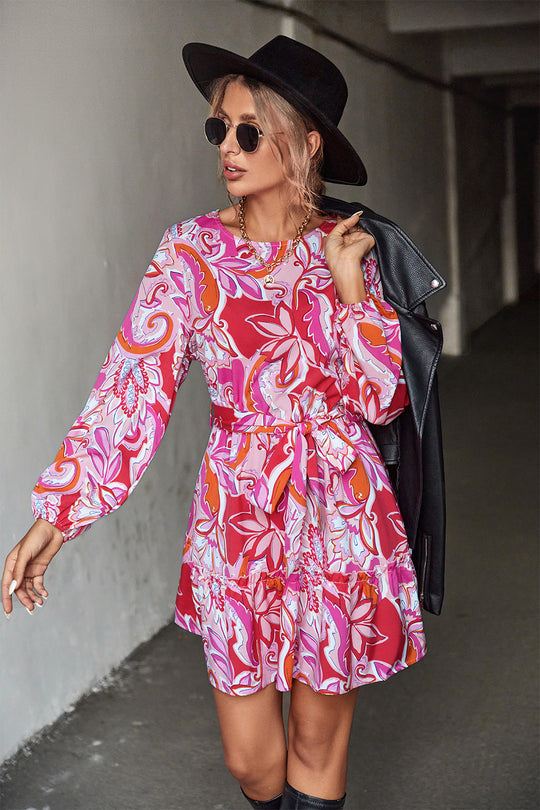 Damen Minikleid mit voluminösen Ärmeln und floralem Muster EB