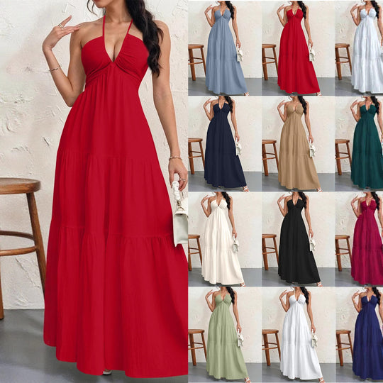 Damen Maxikleid mit fließendem Schnitt und tiefem Ausschnitt EB