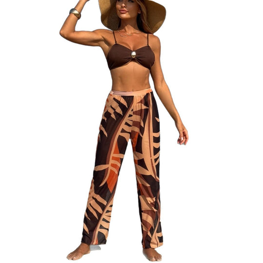 Damen Bikini-Set mit transparentem Maxirock und elegantem Oberteil EB