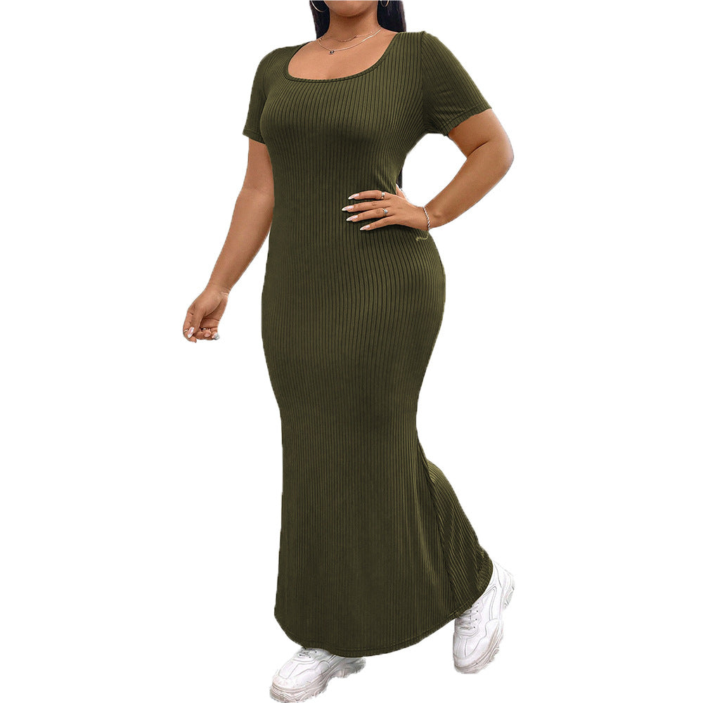 Damen figurbetontes Maxikleid mit quadratischem Ausschnitt aus Rippstrick EB