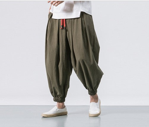 Herren nan lässige Leinen-Joggerhose mit Tunnelzug, strukturierter Oberfläche und elastischen Bündchen EB