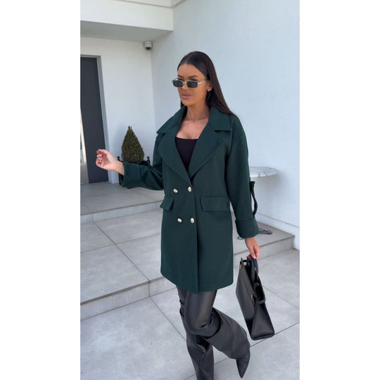 Damen modischer Oversized-Baumwollblazer mit doppelter Knopfleiste und praktischen Taschen EB