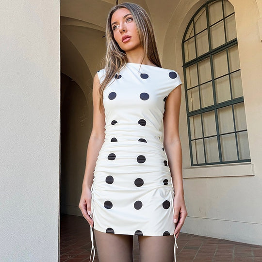 Damen verspieltes Wickelkleid mit asymmetrischem Träger und Punkten EB
