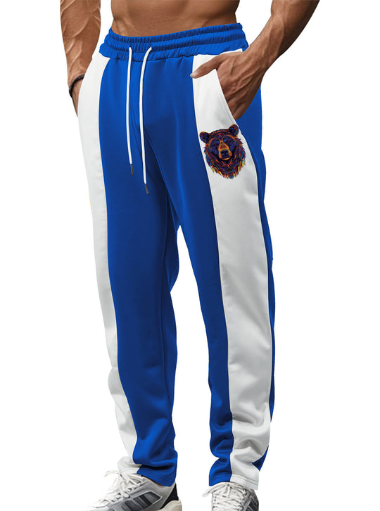 Herren nan sportive Trackpants mit seitlichen Kontrastbahnen elastischem Bund Kordelzug und Hirschstickerei EB